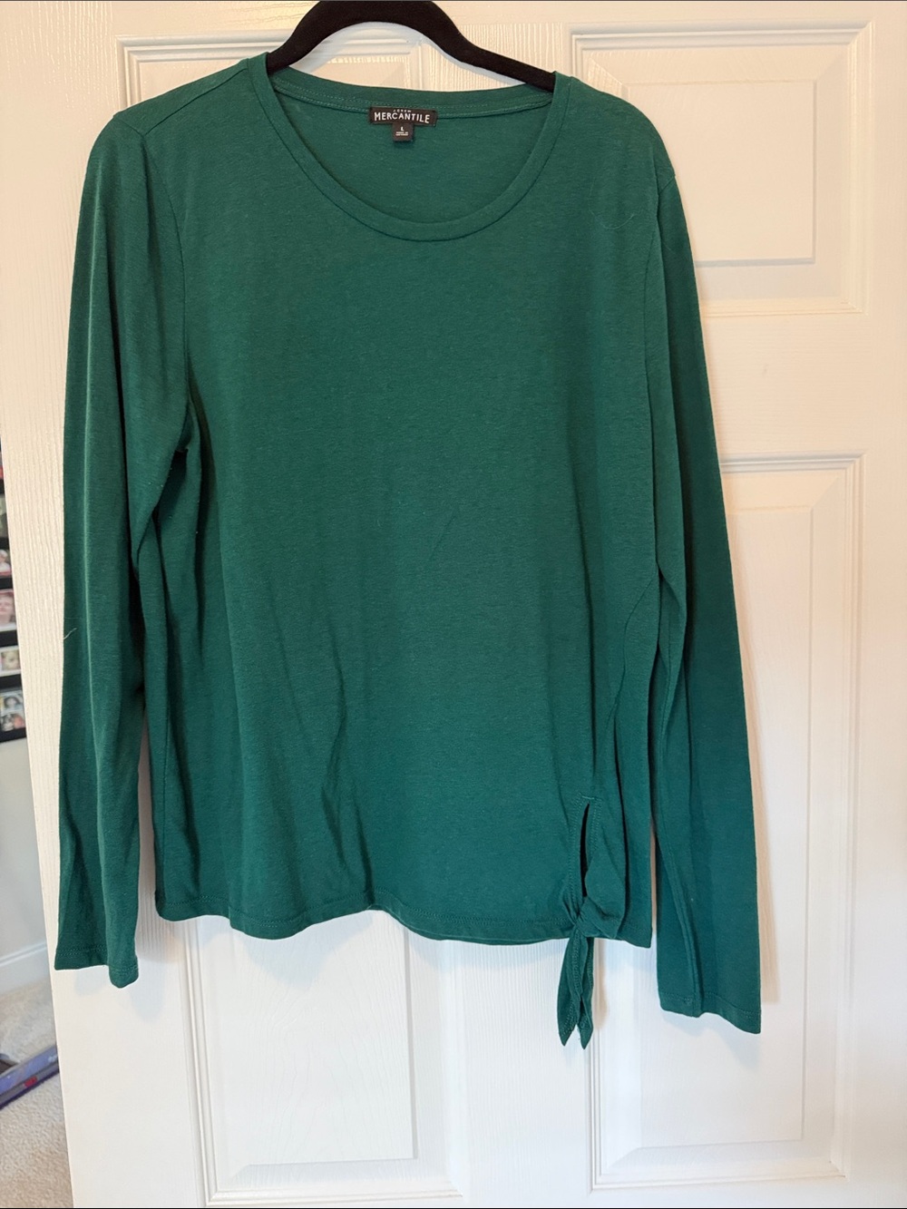 Mercantile Women’s Emerald Green Long Sleeve Tie Hem Top